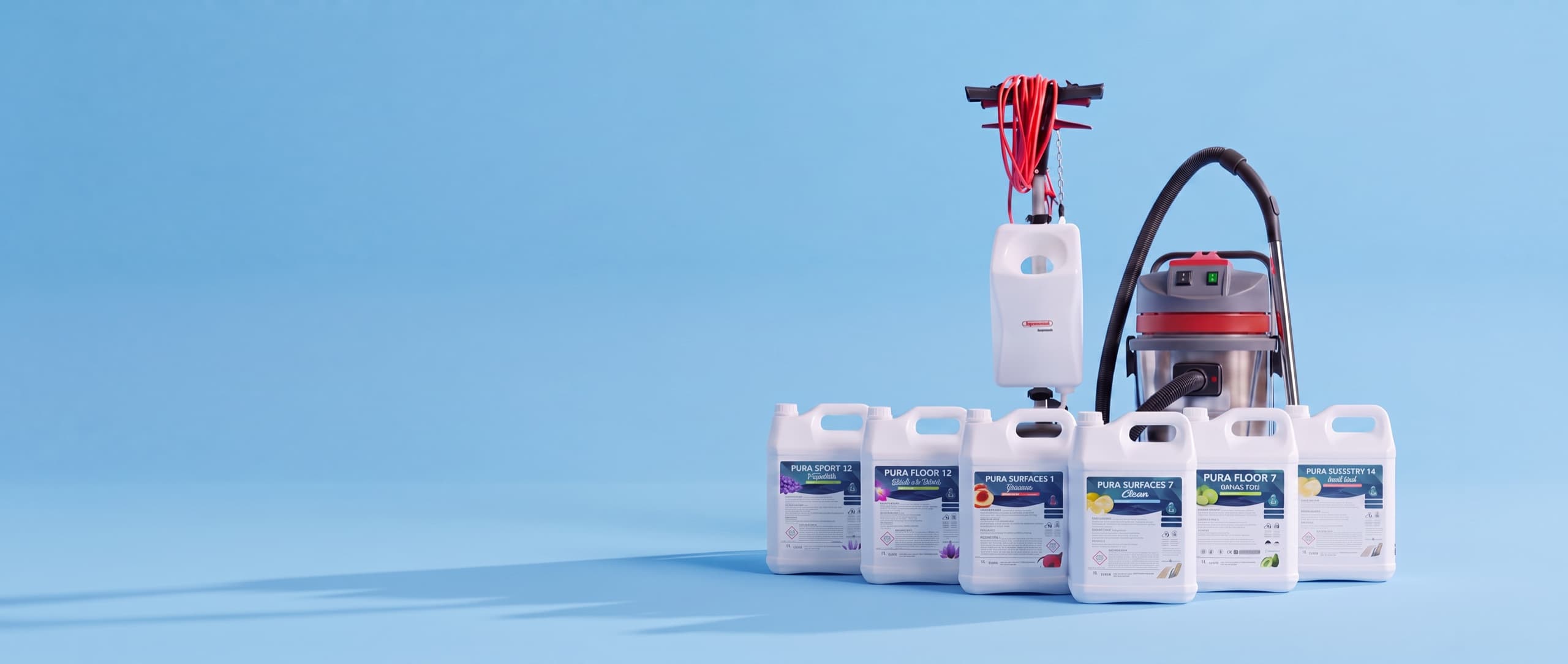 Gamme de produits d'entretien professionnels Doceo avec autolaveuse et aspirateur